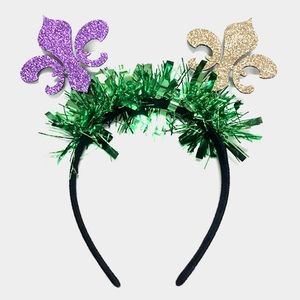 Purple Green Gold Glitter Mardi Gras Headband Fleur-De-Lis Party Hair Accessory